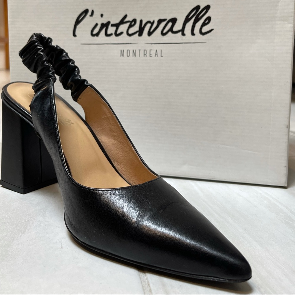 L’INTERVALLE | LUCILLE LEATHER HEEL | BLACK | SIZE 10